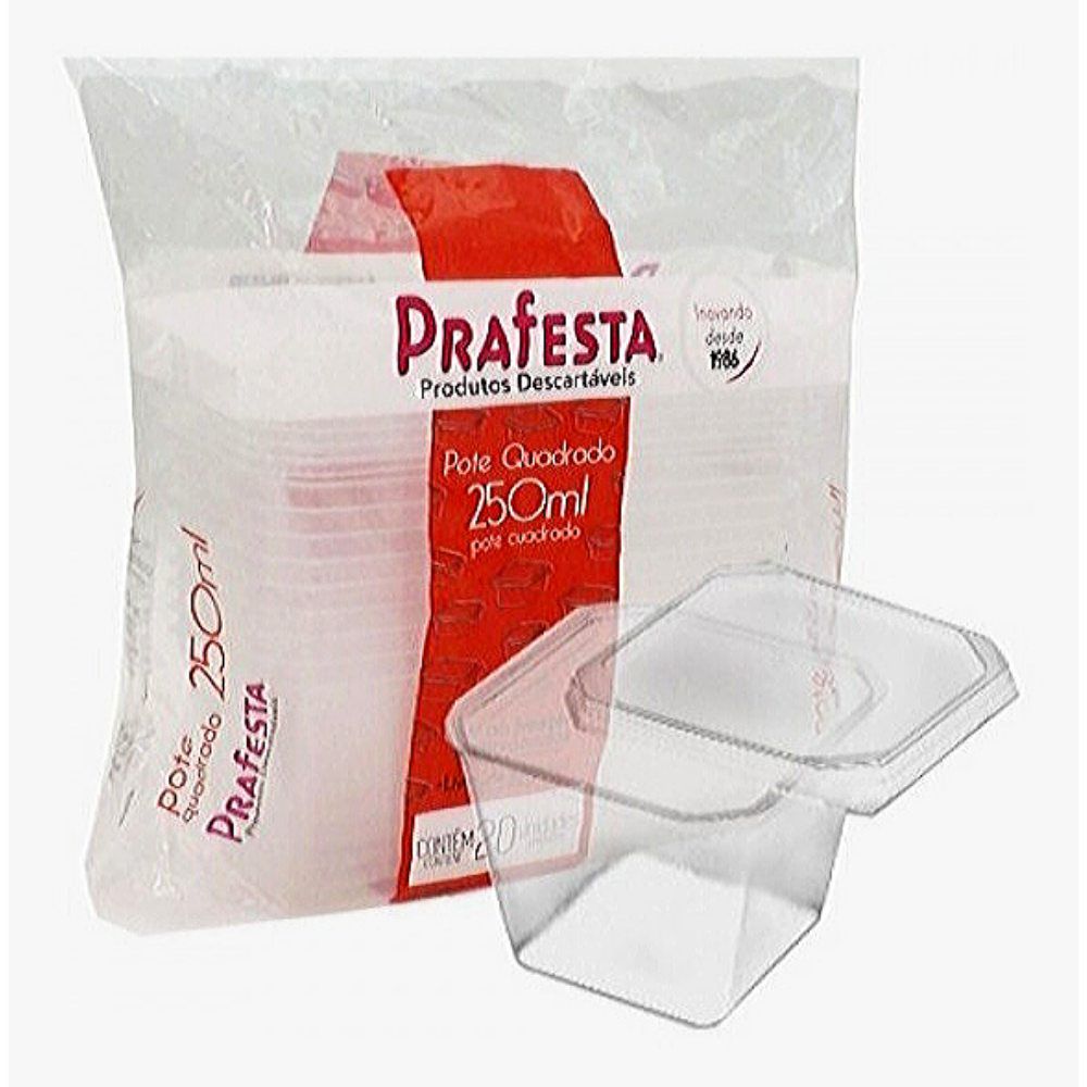 KIT POTES 250ML QUADRADO C/20 PRAFESTA